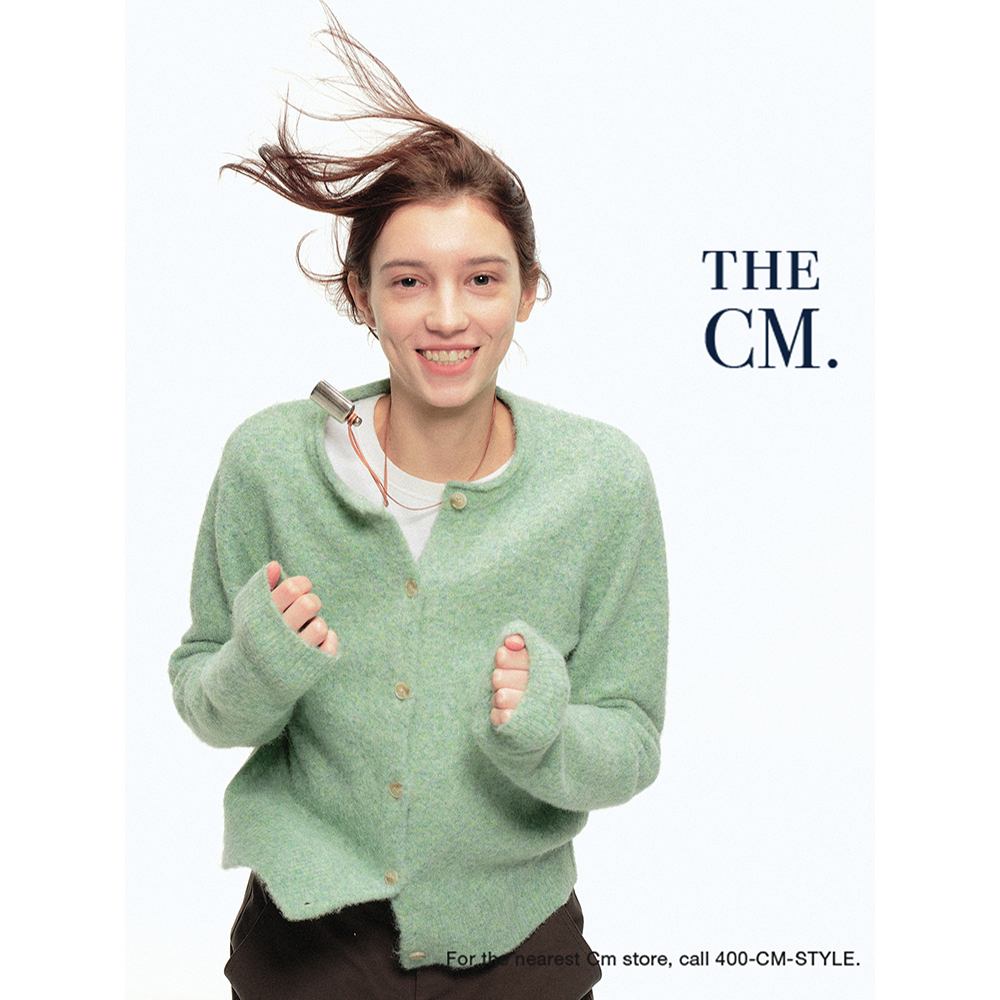 CountryMoment 羊毛混纺/复古卷边圆领修身显瘦开衫毛针织衫外搭