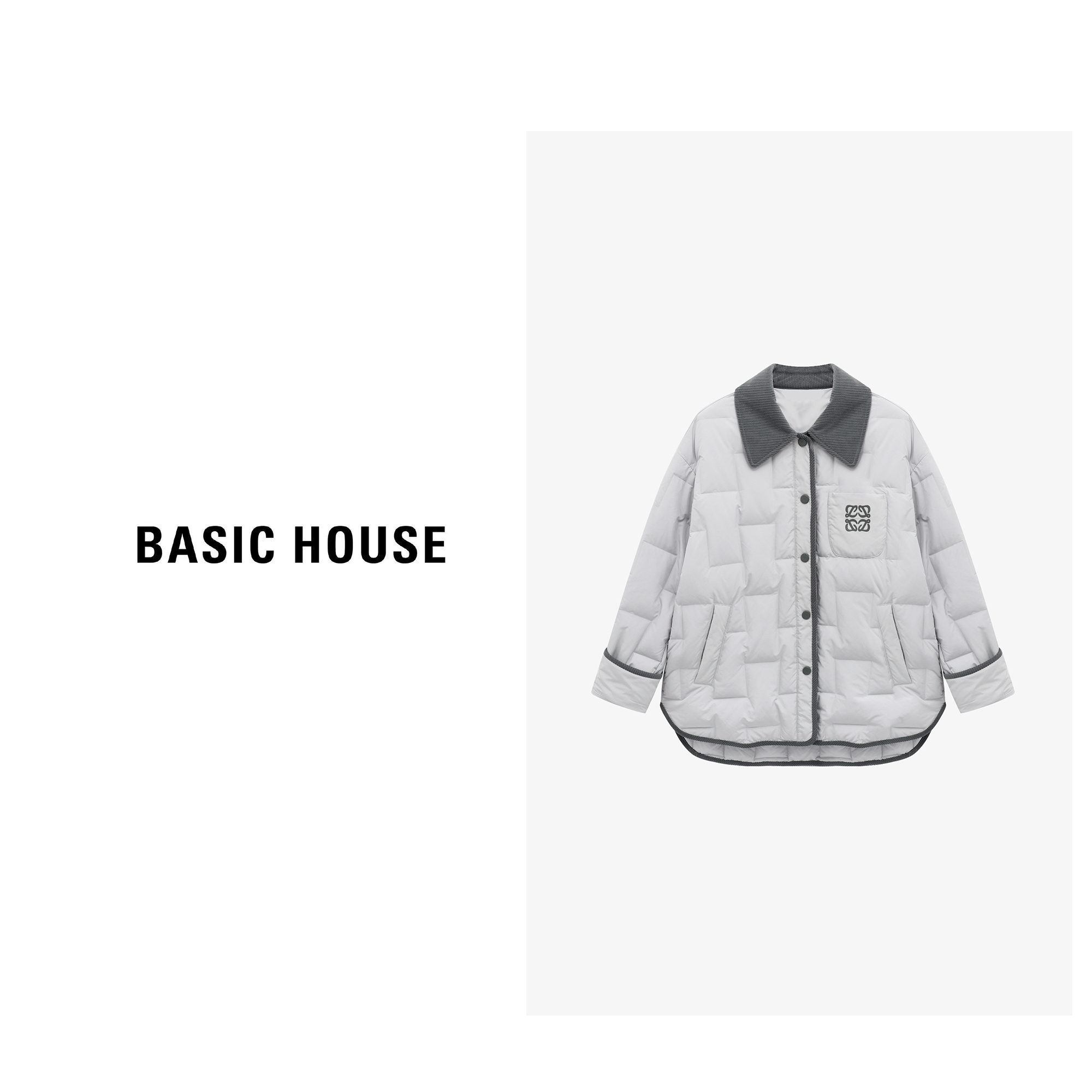 Basic House/百家好冬季新款时尚翻领鹅绒服（短款）-B0625B5EAP2