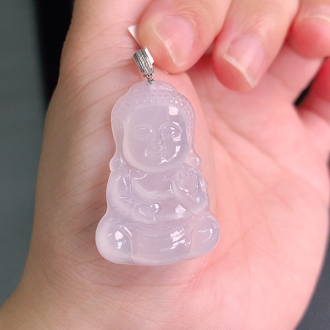 翡翠18K金镶嵌颈饰冰胶宝宝佛34-23-4.8