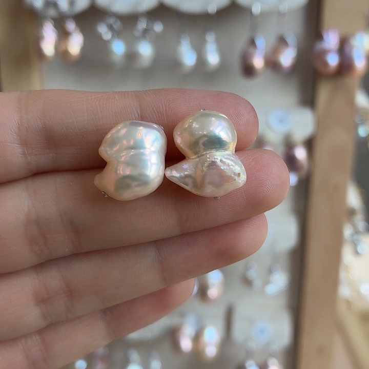 银S925镶嵌耳饰淡水珍珠