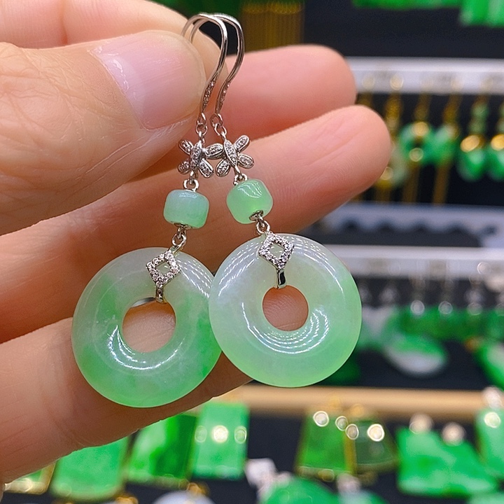 翡翠耳饰18K金镶嵌初**琴耳坠