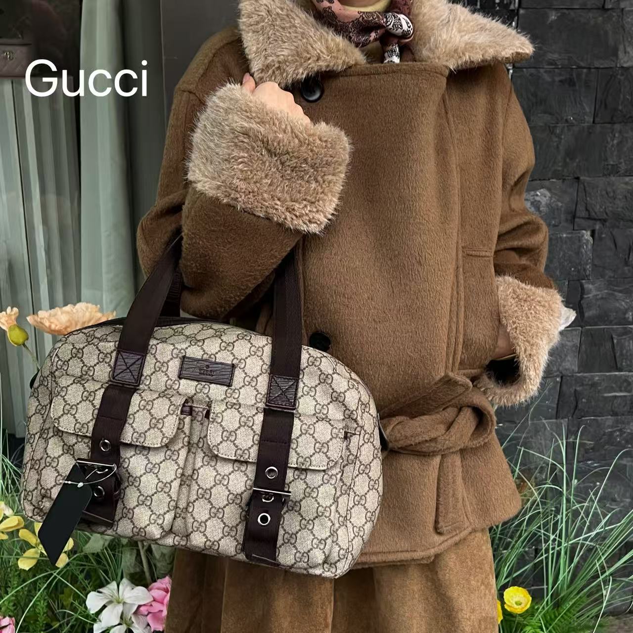 95新 GUCCI/古驰 LL33经典棕花时尚手提双口袋百搭95新/代卖服务