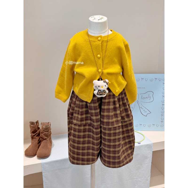 女童秋装毛线衫格子裤两件套女宝洋气韩版针织毛衣开衫裤子套装潮
