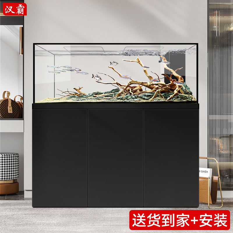 汉霸吉罗缸鱼缸客厅家用落地底滤超白一体拉筋中大型2025新款