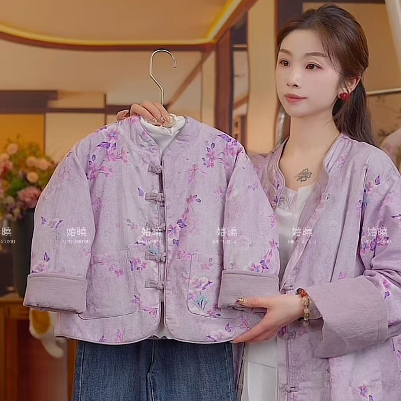 女童中大童双面双穿外套2025新款苎麻女童夹棉长袖亲子装外套