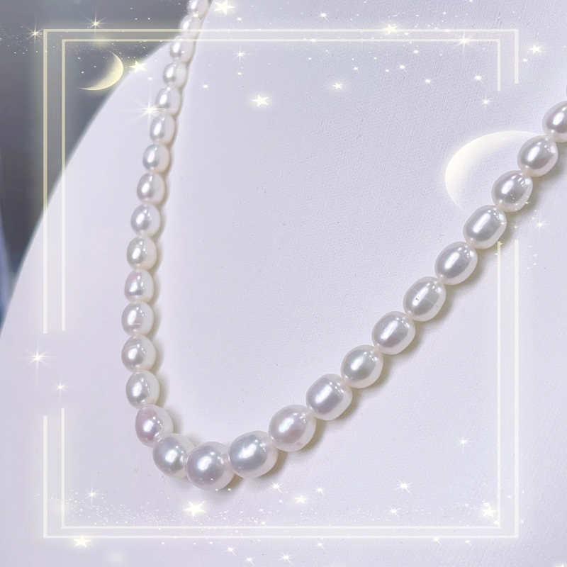 天然珍珠3-9mm白珠塔链米形元宝扣项链高级名媛百搭气质时尚s311