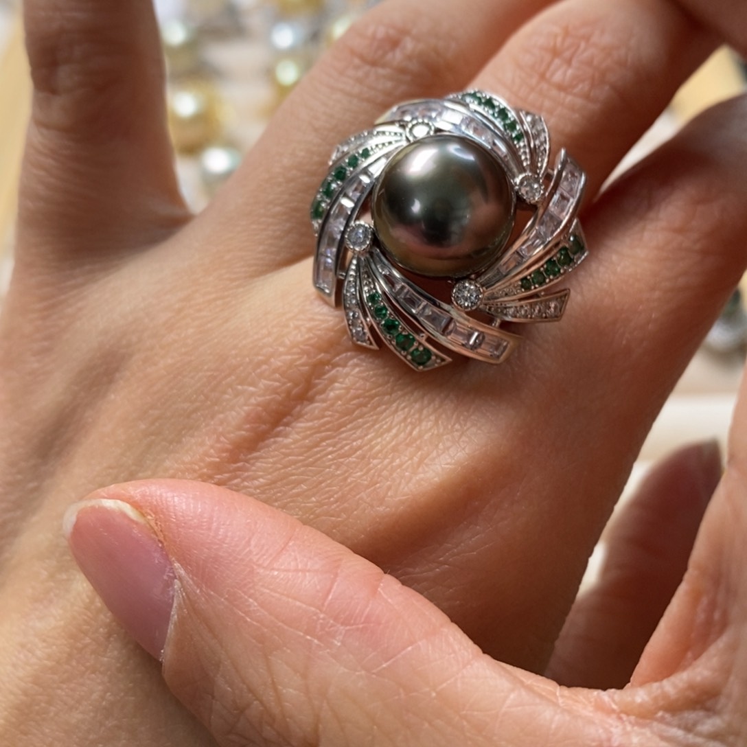 海水珍珠戒圈银S925镶嵌