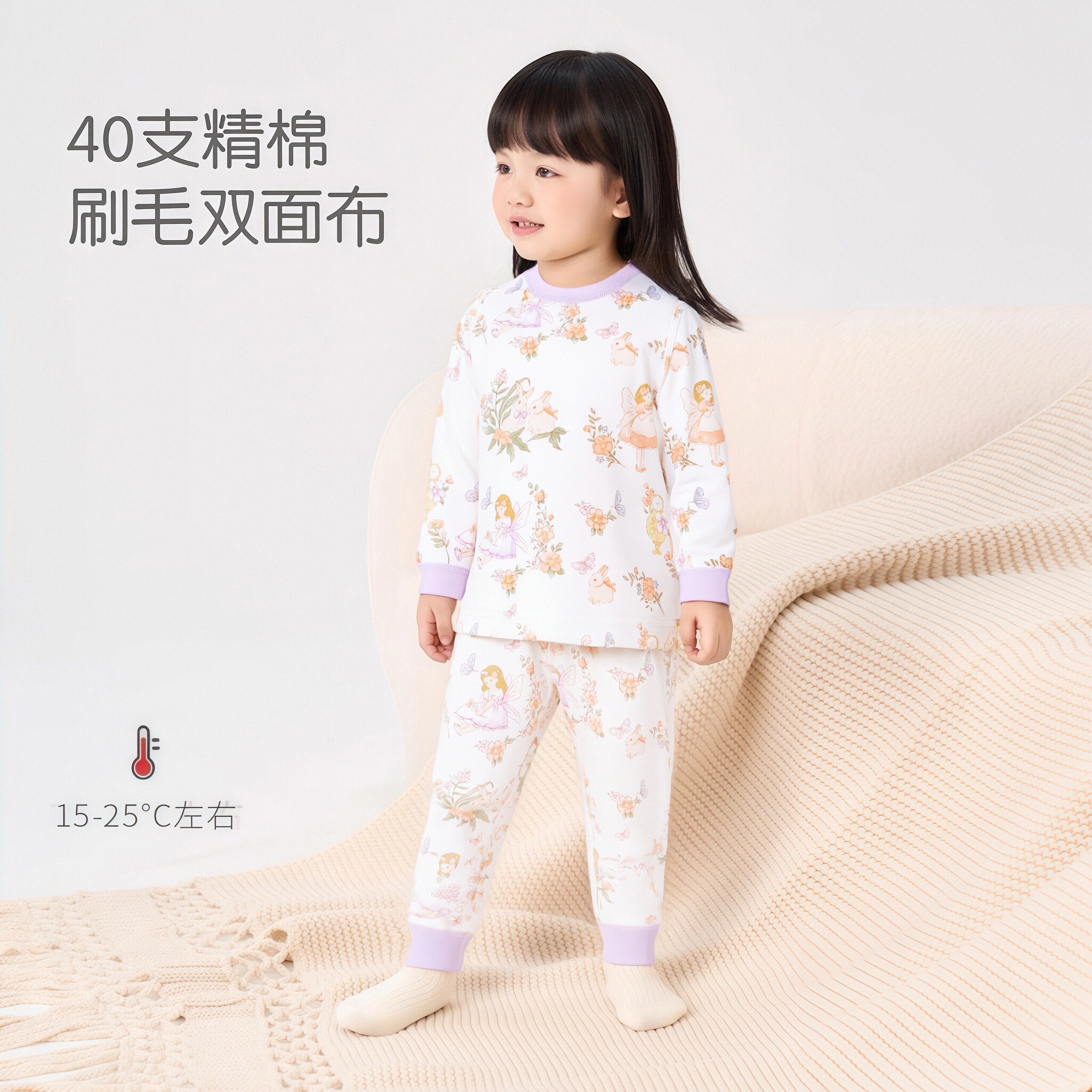 【100%棉A标】儿童秋冬无骨缝家居服男女童秋衣秋裤保暖打底