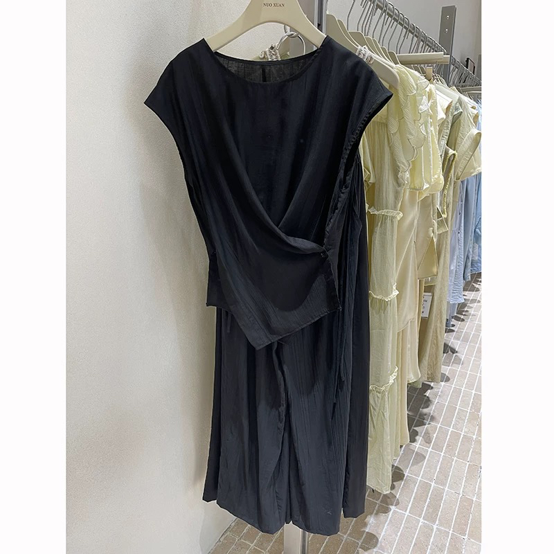 花花家时尚新款减龄休闲无袖上衣搭配阔腿裤套装（258115）