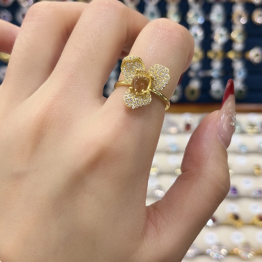 黄晶女款银S925镶嵌戒指