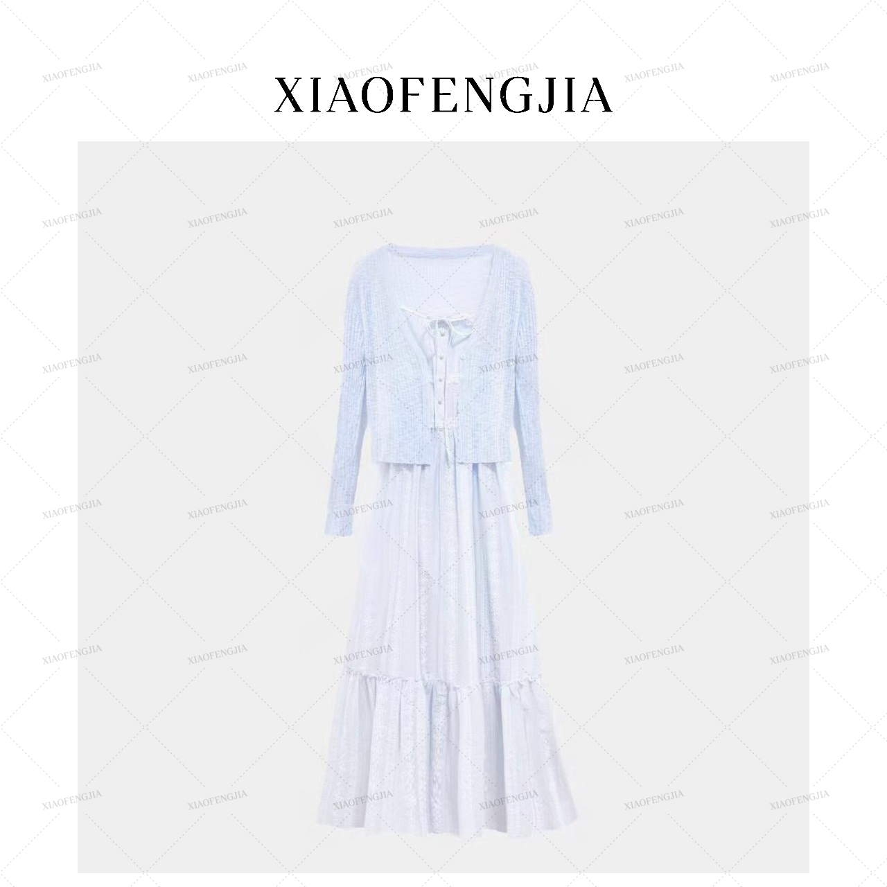 2025 夏季新款蓝色开衫吊带蕾丝连衣裙子8179