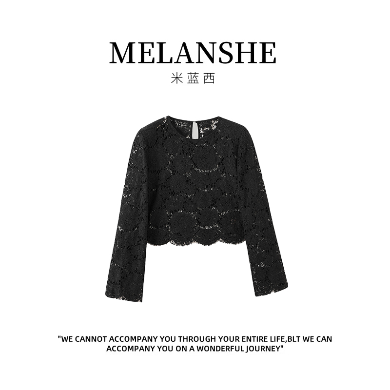 圆领法式常规款蕾丝蕾丝小香风长袖时尚上衣名媛时尚 -4010