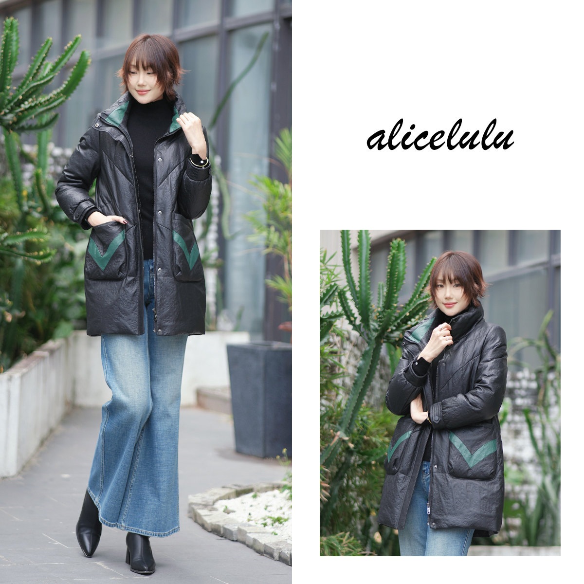 alicelulu飒美街拍.保暖绵羊皮皮衣90鸭绒羽绒服S2145721Vr