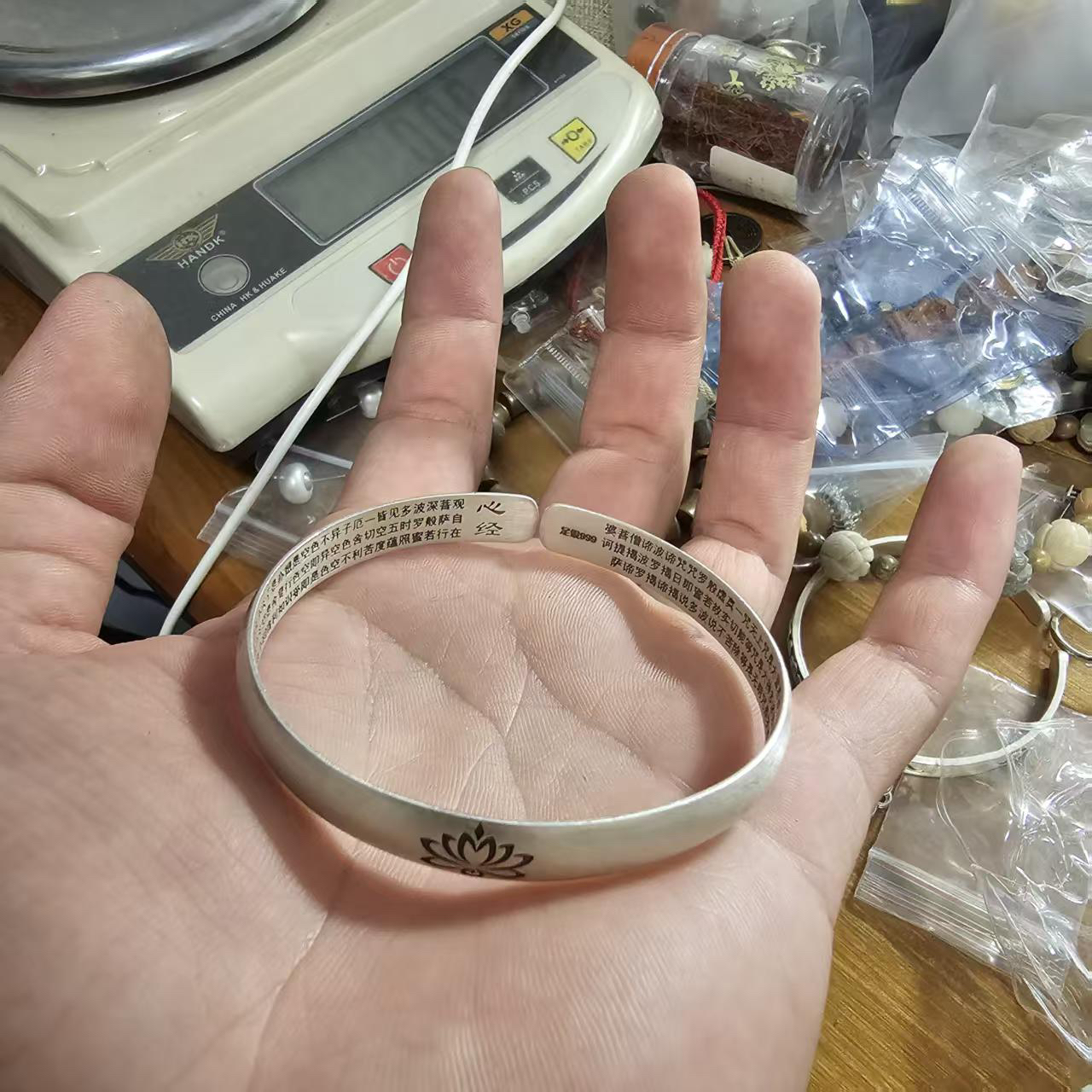 足银手镯 （云）阳仔六一直播简约莲花手镯