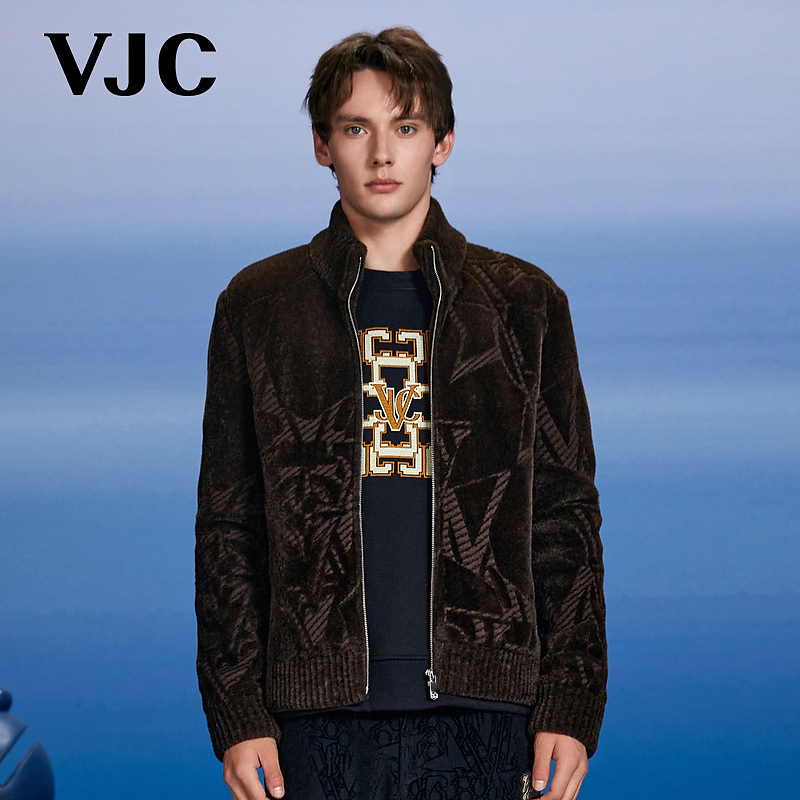 VJC/威杰思2025秋冬新款男装潮流立领针织外套保暖B24DC3228