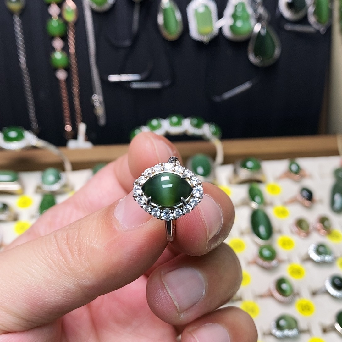 和田玉（碧玉）银S925镶嵌戒指