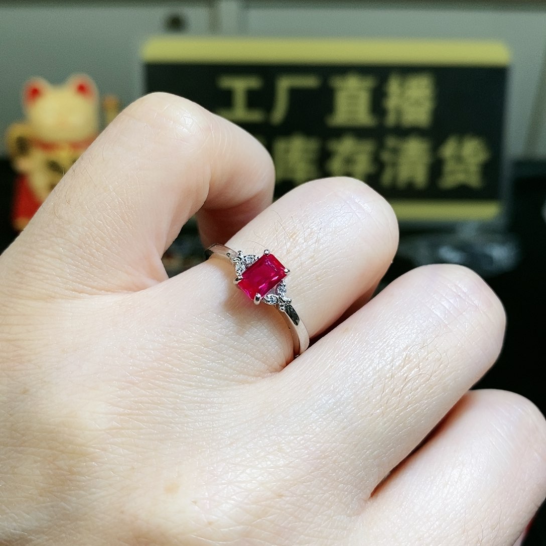 红宝石戒指银S925镶嵌