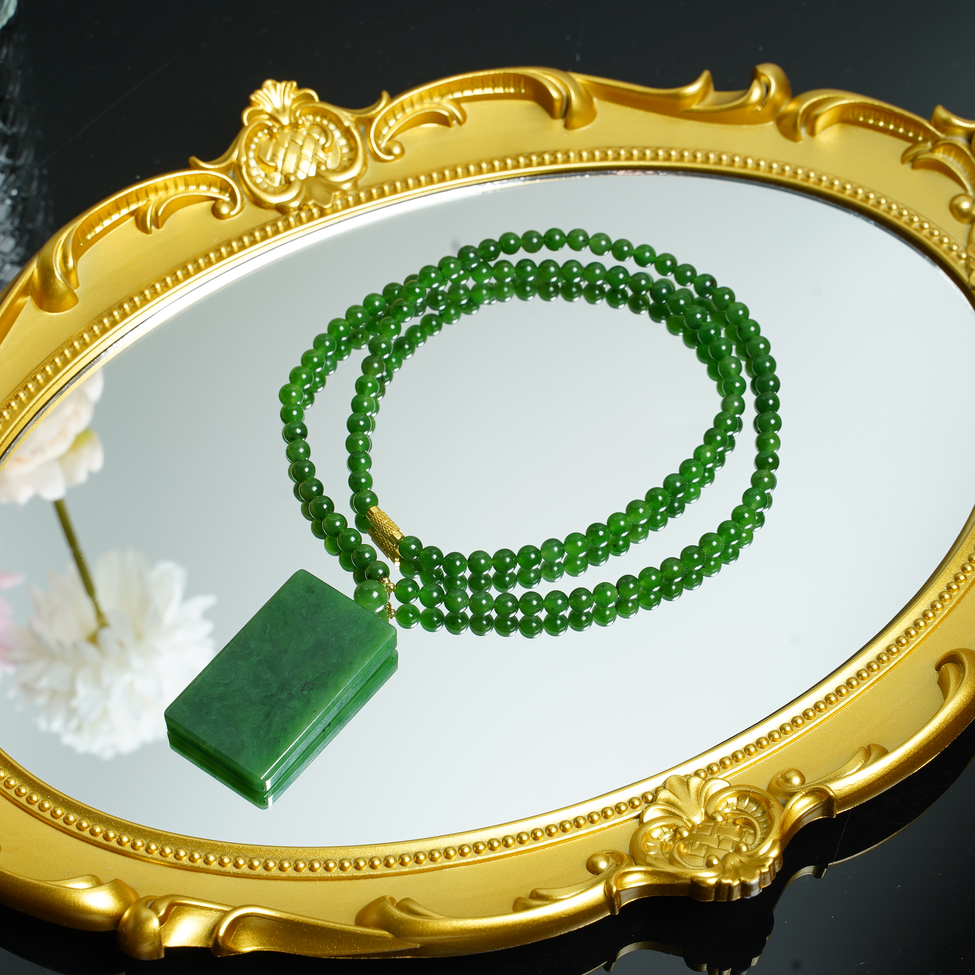 【矿姐珠宝】B0212和田玉碧玉无事牌项链方形亮面坠链颈饰长款