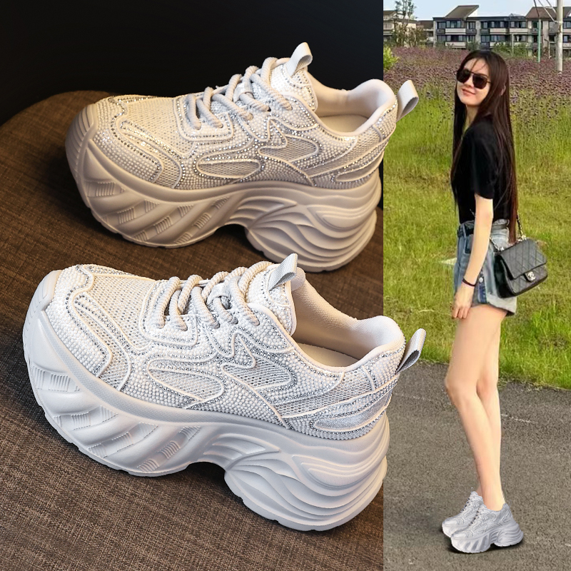 6502-3小个子厚底内增高时尚水钻老爹鞋女2025秋季新款松糕休闲鞋