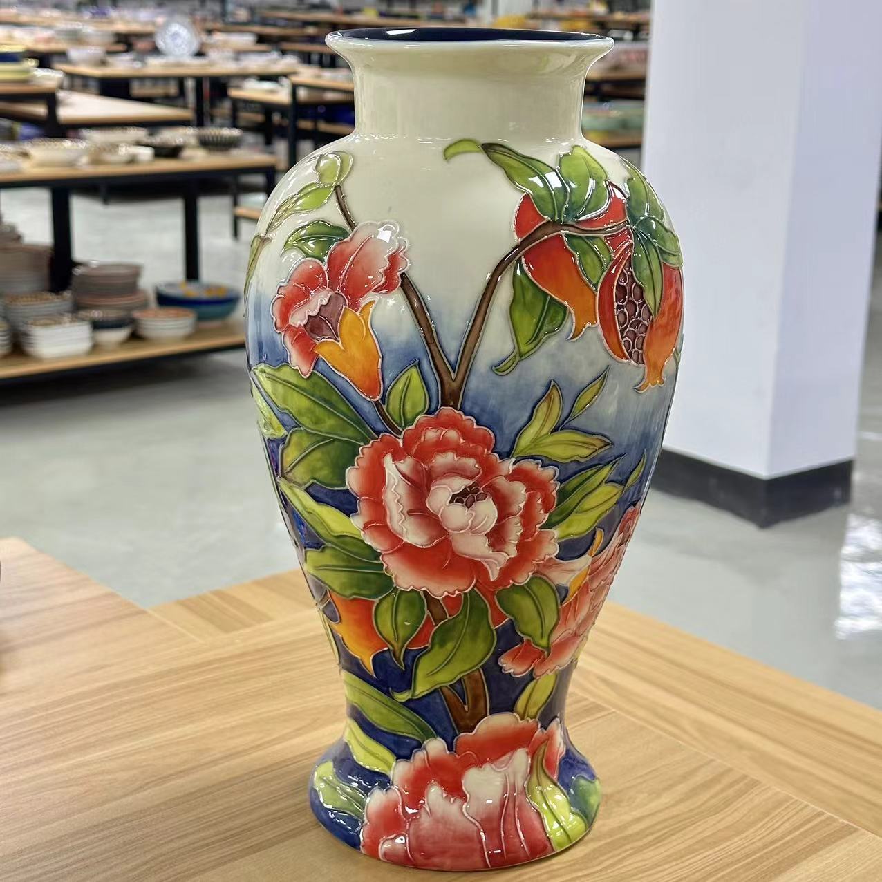 出口陶瓷花瓶中式石榴高脚手绘玄关摆件