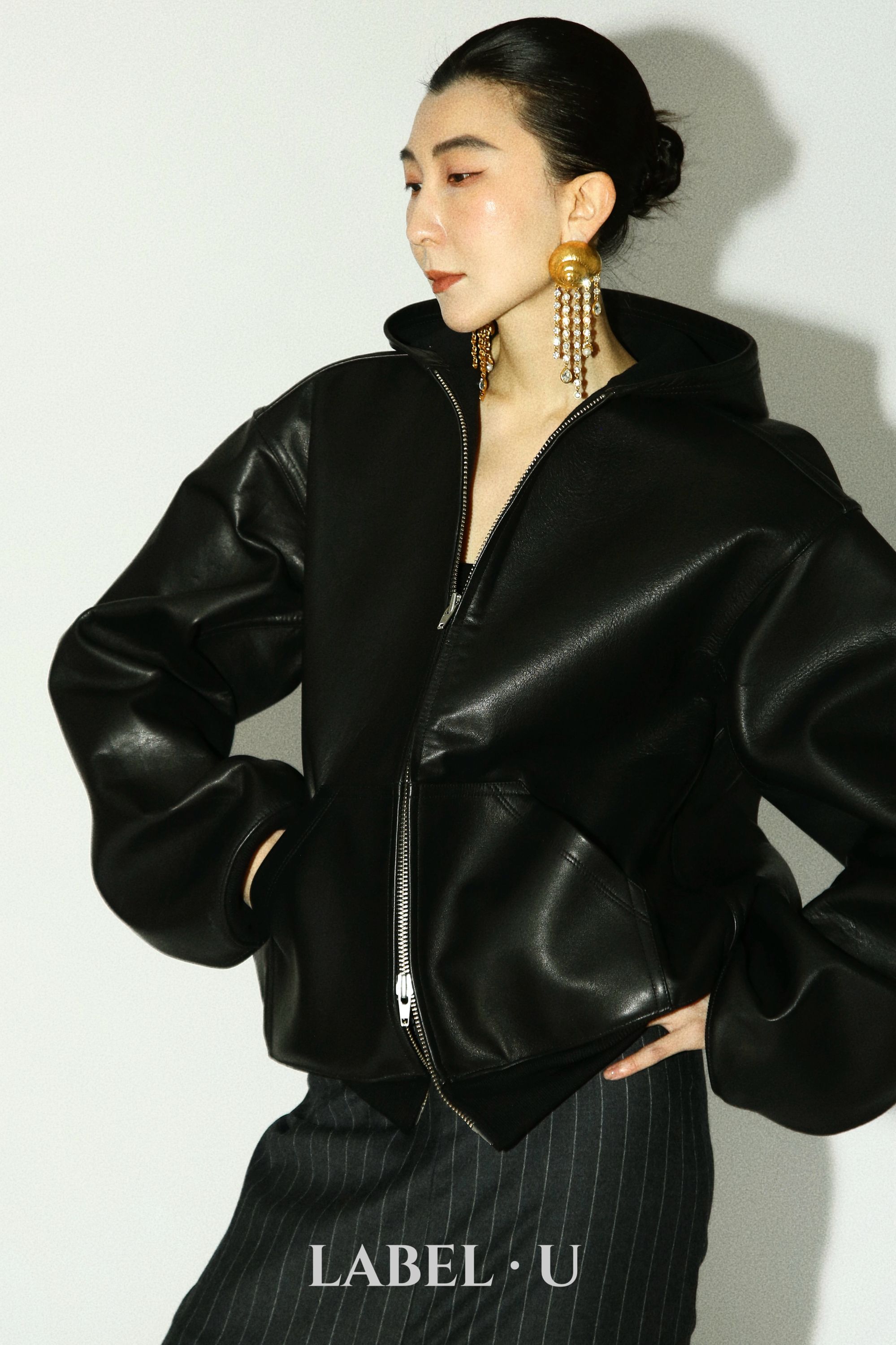 【坤姨专属】时尚轻奢定制款小牛皮真皮连帽皮衣外套KY21202