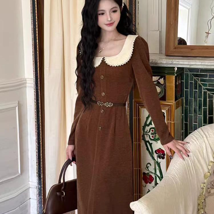 （80-200斤）大码胖MM秋季长袖连衣裙修身气质法式长裙2022