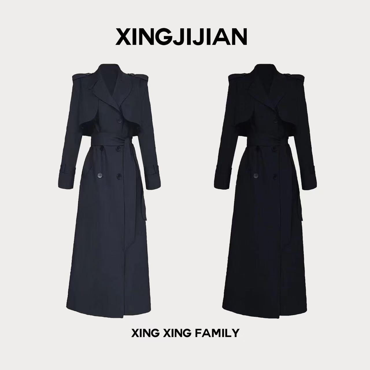 XINGXING 莱茵河畔 秋冬新款设计师双排扣西装领长款外套风衣大衣