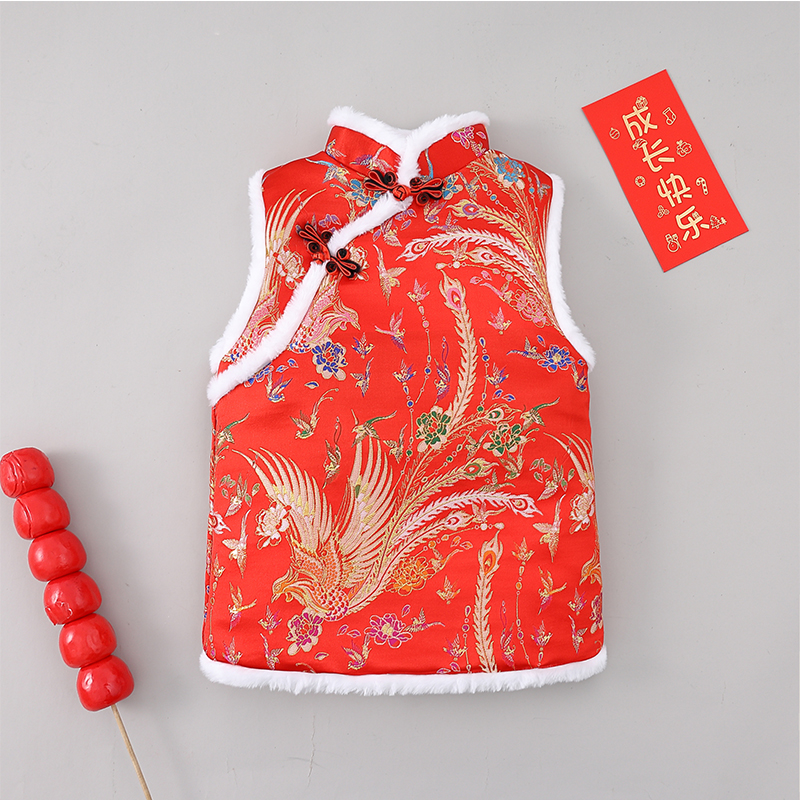 中性中国风女常规马甲民族风复古童装加厚女宝演出服加绒宝宝