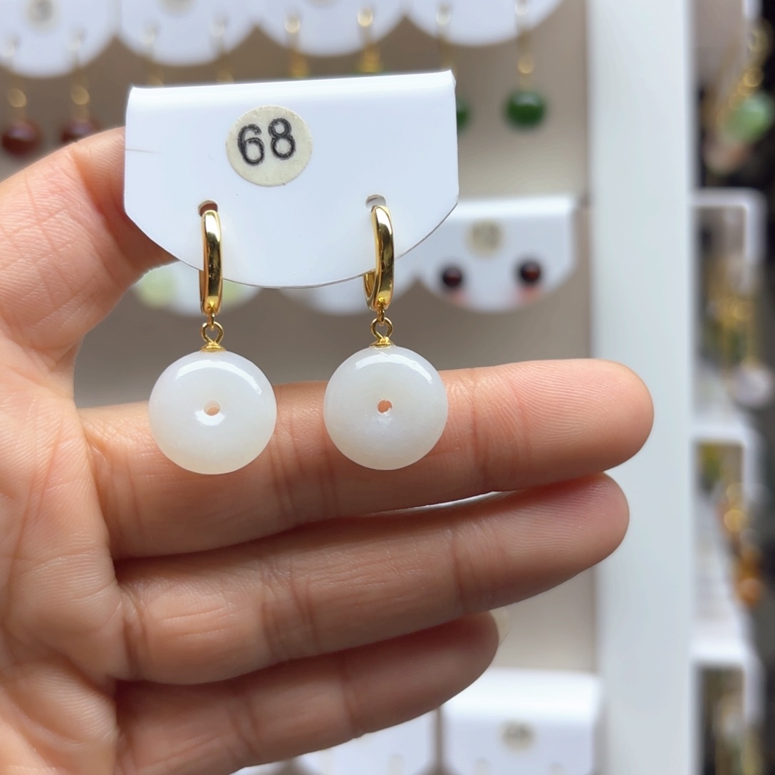 和田玉耳饰银S925镶嵌