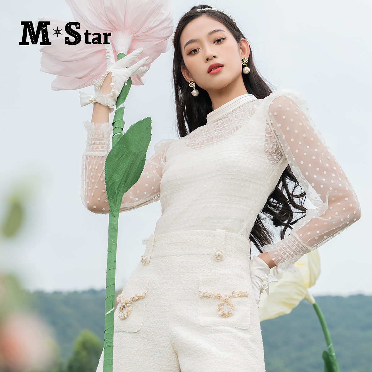 【林一专属】M-Star网纱长袖针织衫 SFIT111619