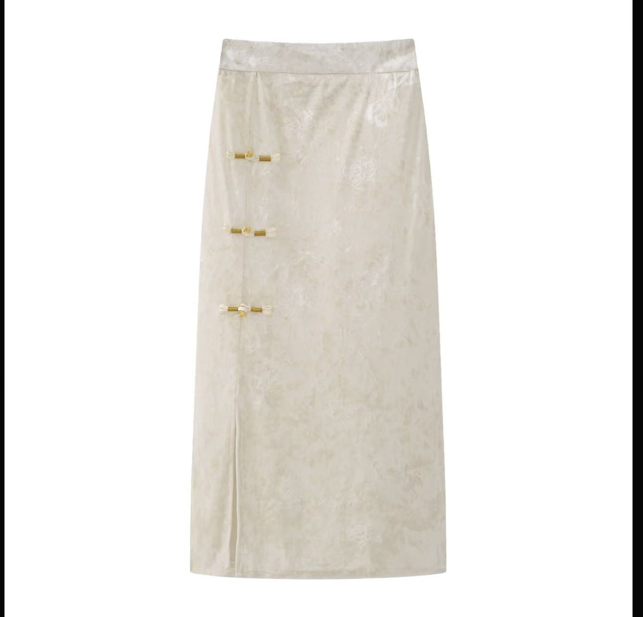 （丝绒半身裙）内里加绒高腰显瘦新中式秋冬气质时尚百搭包臀裙