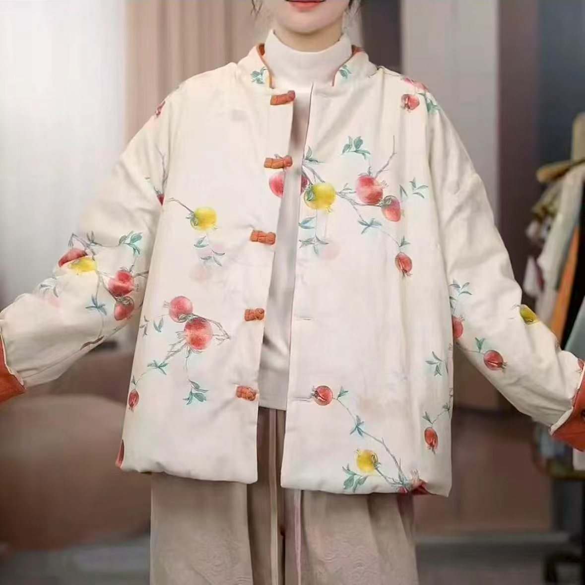 双面穿宽松型秋冬款苎麻棉服厚款古装复古长袖中国风服装