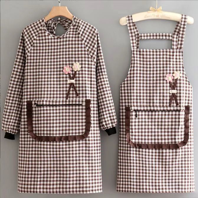 长款罩衣女外穿新款棉布长袖围裙厨房防污家用做饭围裙上班打工女