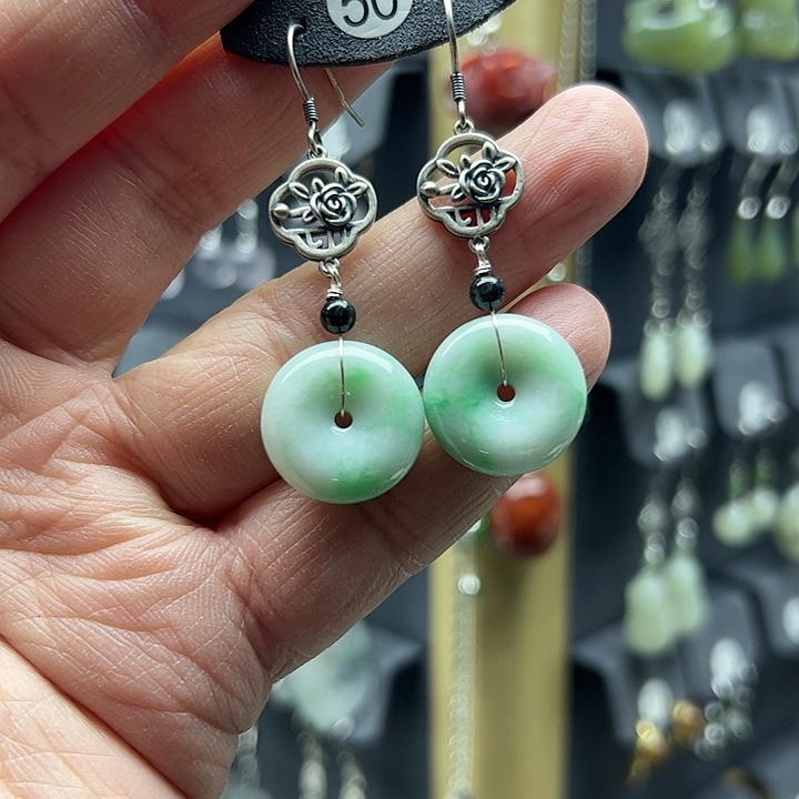 翡翠耳饰银S925镶嵌111111111