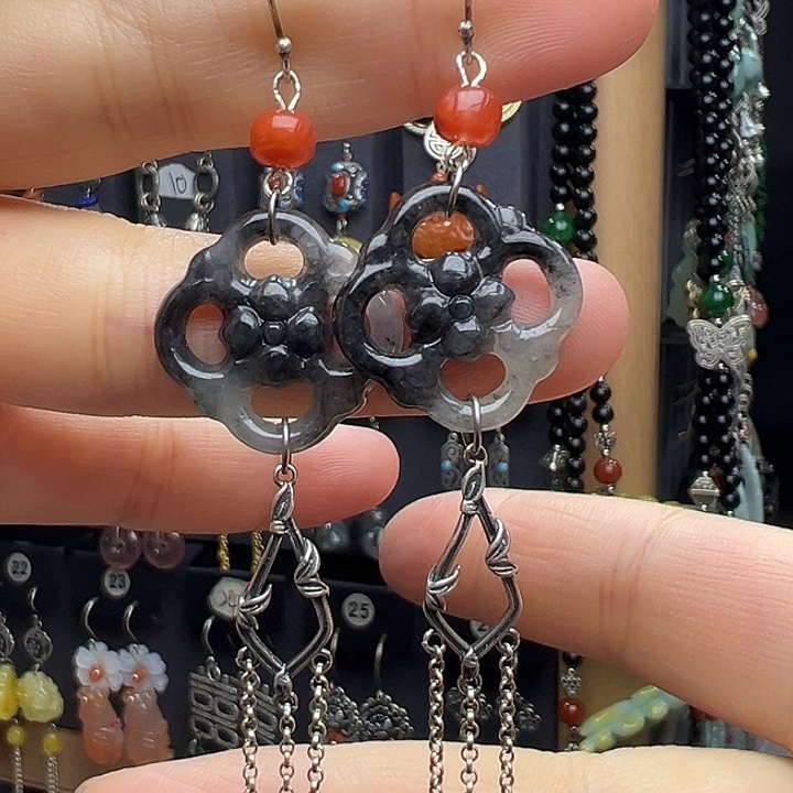 翡翠银S925镶嵌耳饰