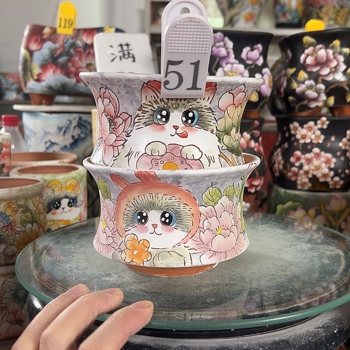 满38包邮 景德镇幸运花盆