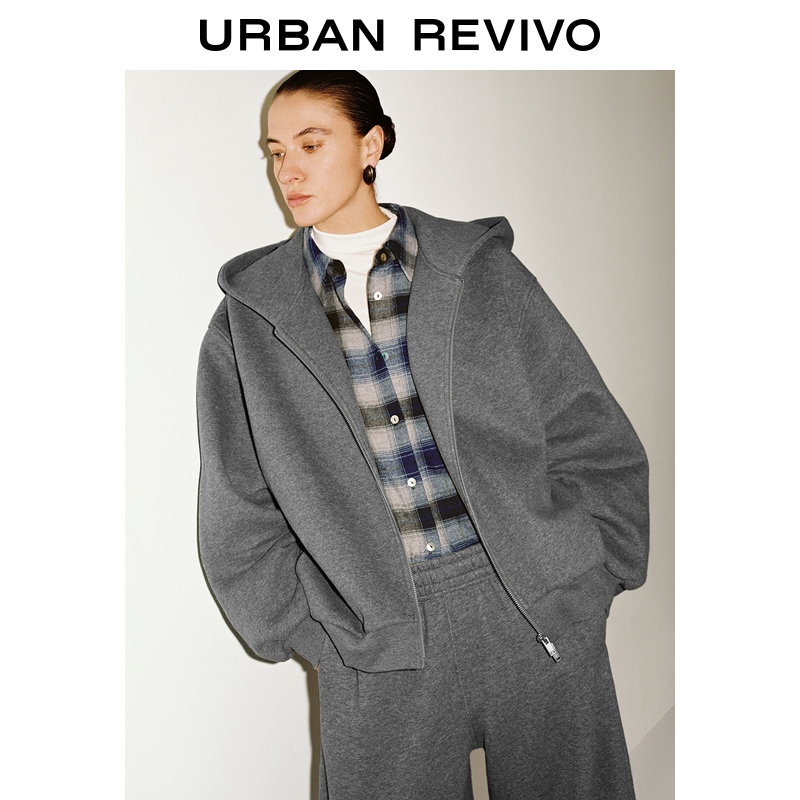 UR2025冬季新款女装休闲日常连帽拉链超宽松外套UWH150104