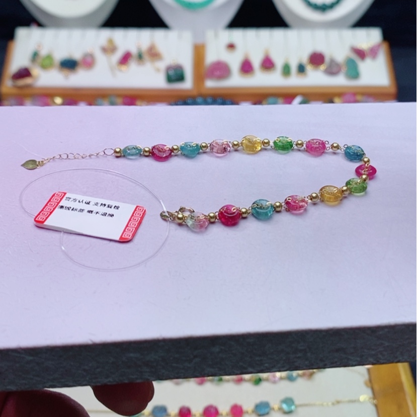 【闪购商品】碧玺碧玺m18K金镶嵌手链