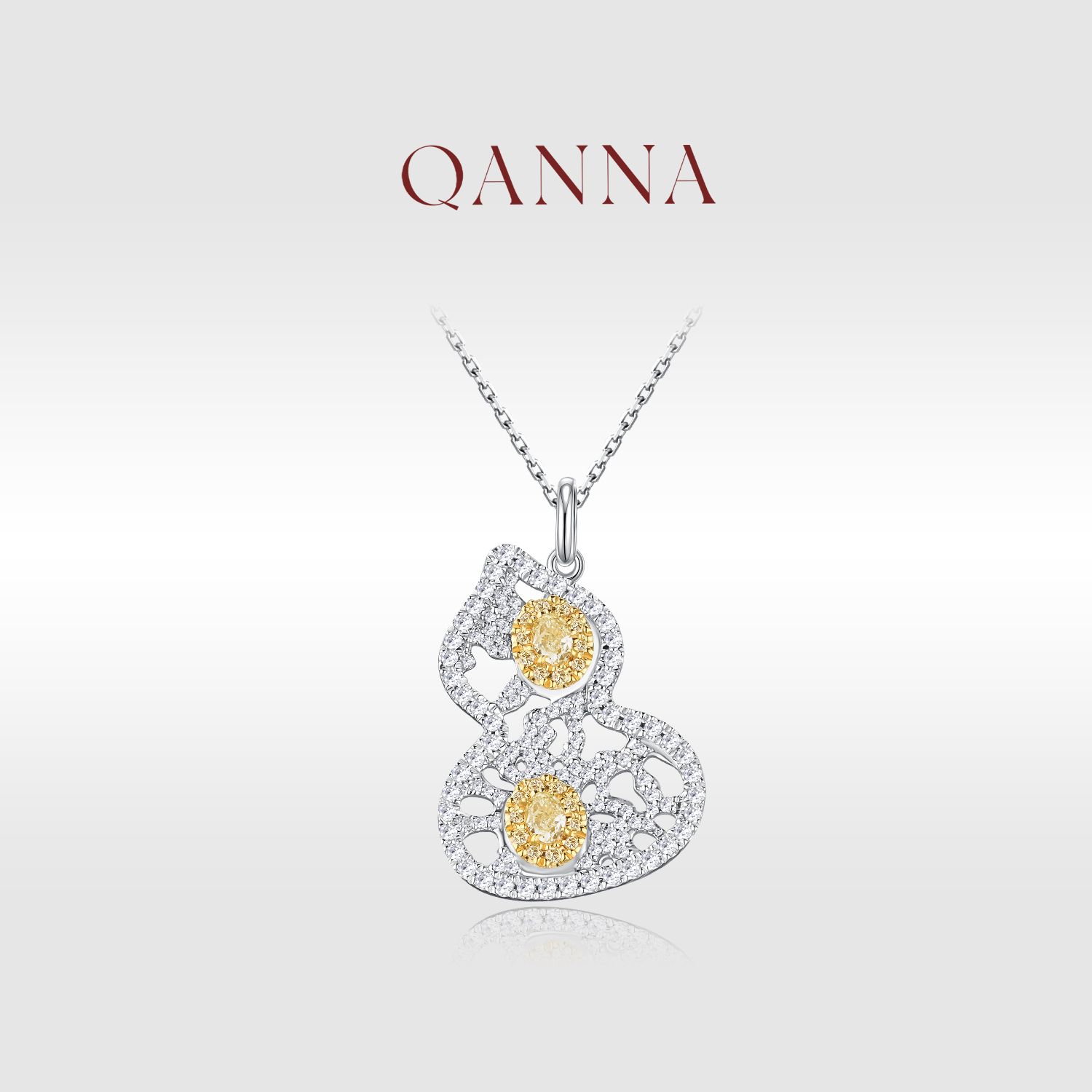 QANNA【黄钻葫芦】【1克拉】豪华满钻灵动福禄钻石吊坠（不含链）AF