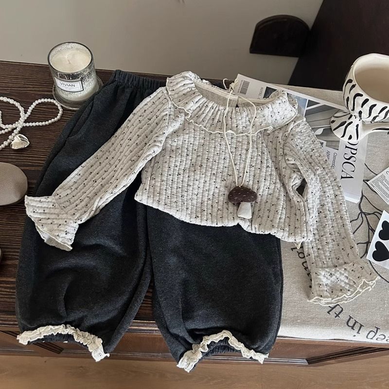 2025年新款韩版童装女童春秋装娃娃领碎花上衣时尚花边潮流两件套