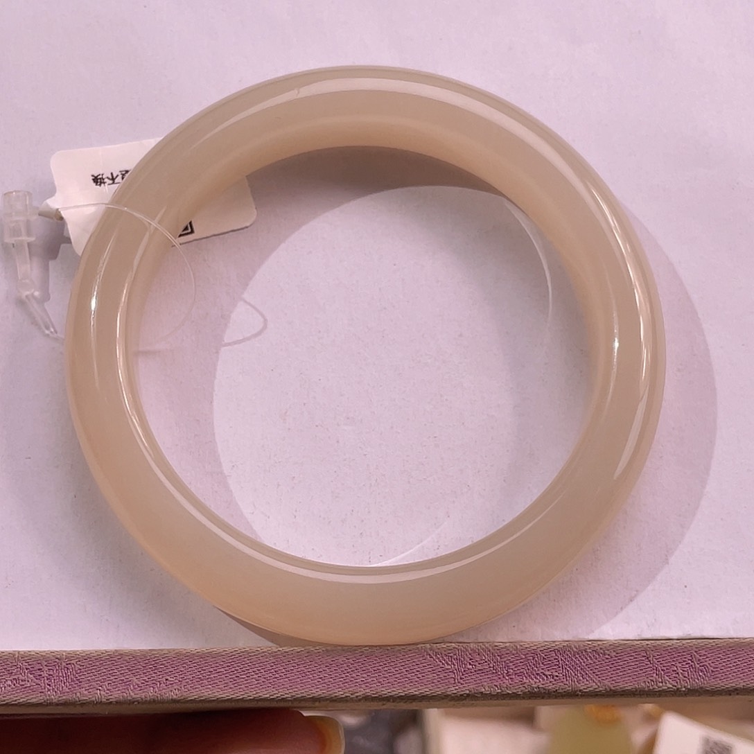 未镶嵌手镯和田玉静*心藕粉熟粉手镯油润57圈口