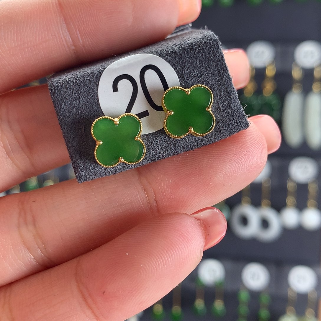 和田玉耳饰18K金镶嵌20