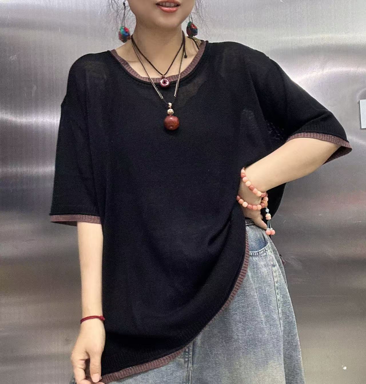 大版针织撞色上衣595547