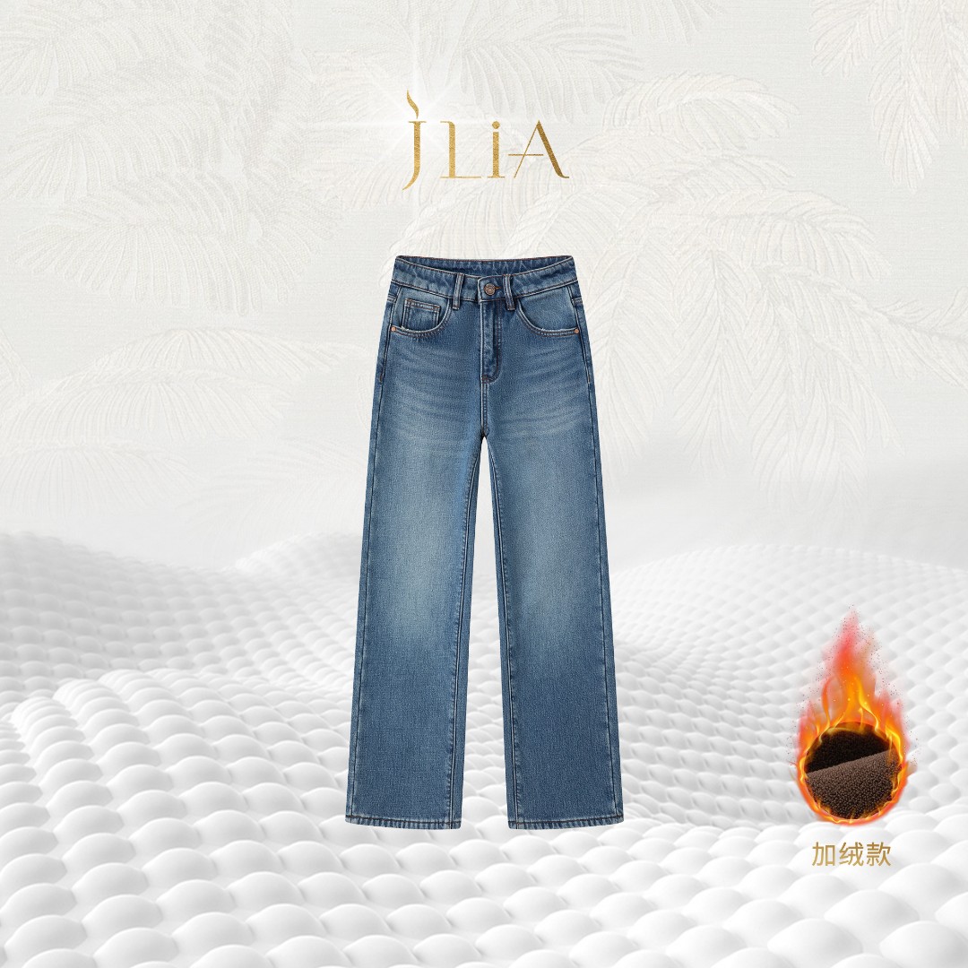 JLIA GOLD-D802”树皮皱“天空蓝直筒版型设计微弹女士牛仔裤