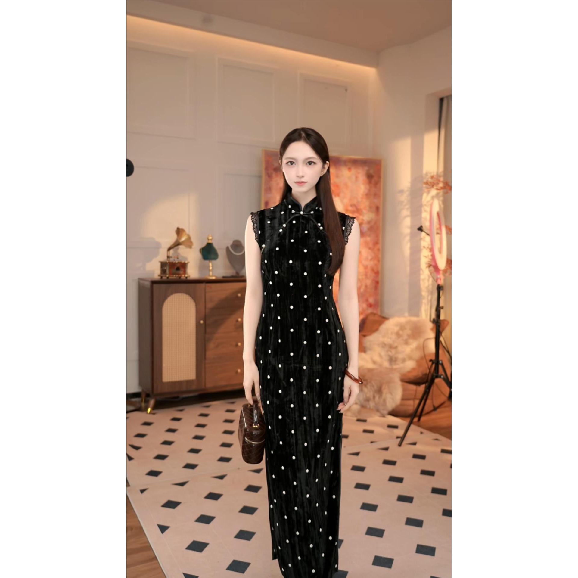 【黑珍珠】2025秋冬新款复古文艺减龄修身显白日常款旗袍125CM