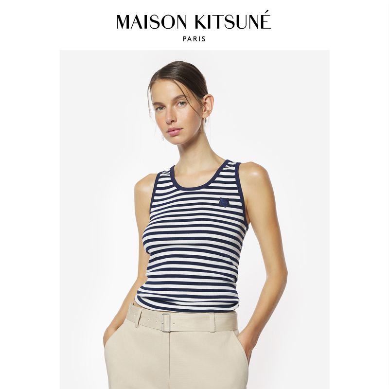 【春夏新品】Maison Kitsune女款大胆玩色狐狸休闲棉质条纹背心