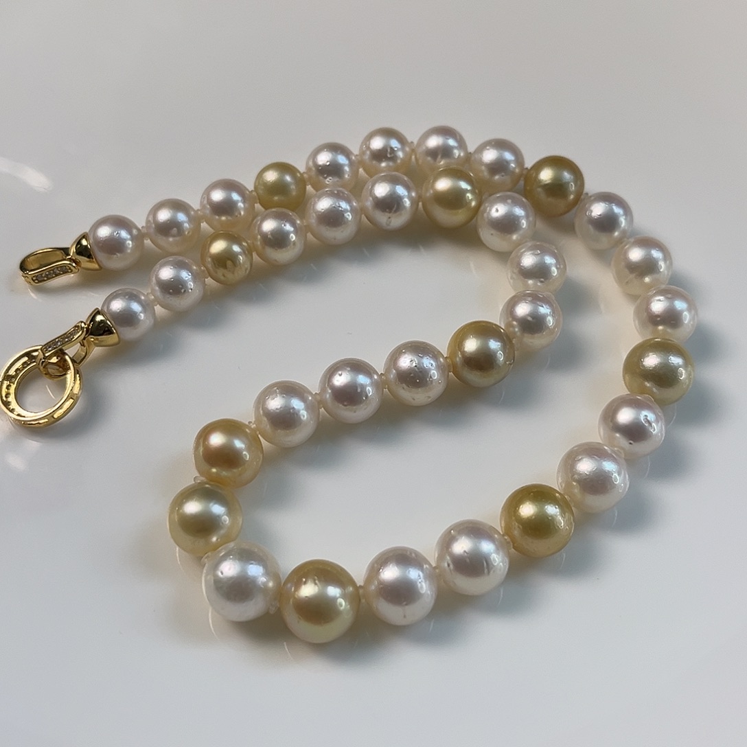 颈饰银S925镶嵌海水珍珠澳白金珠9-12