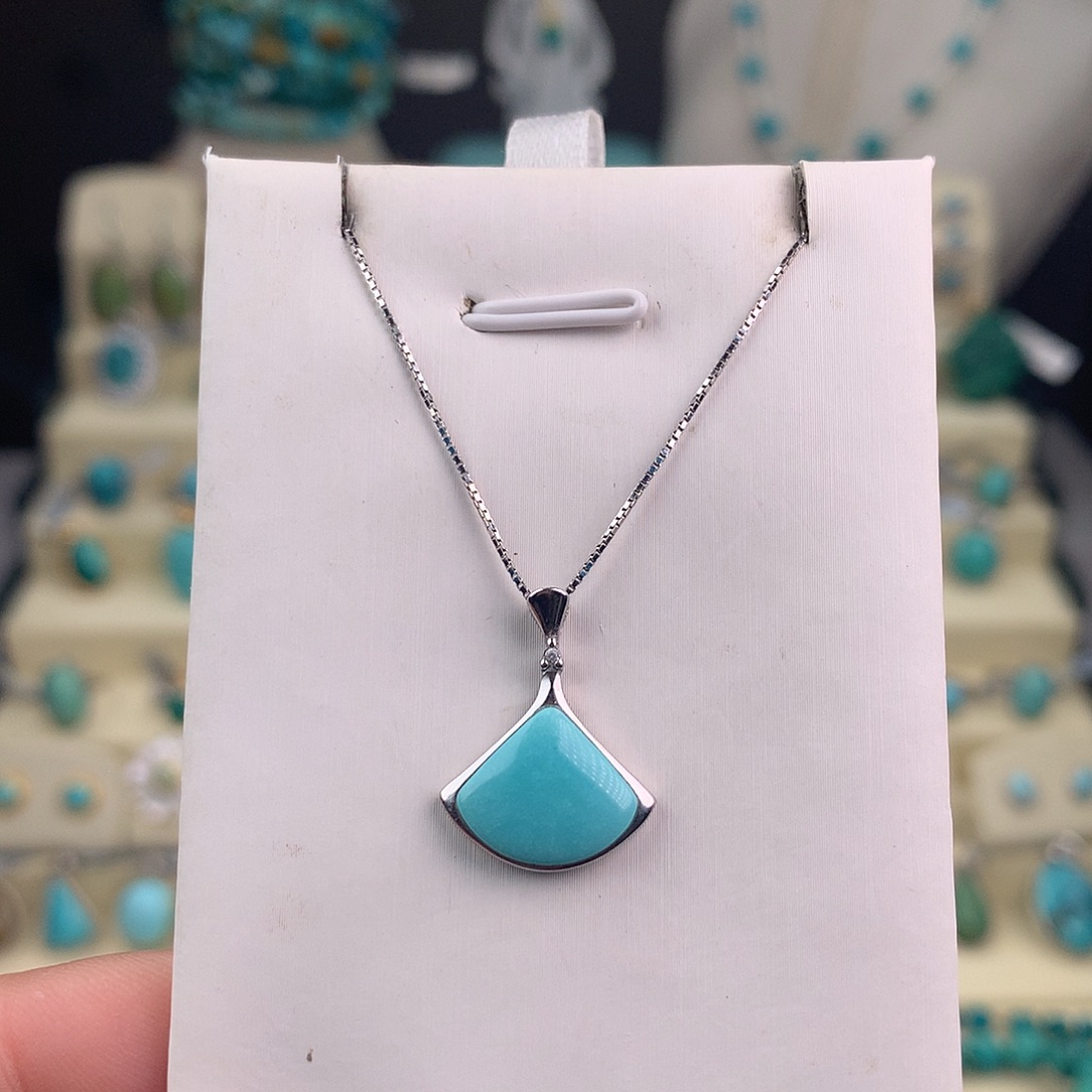 绿松石银S925镶嵌吊坠(不含链)