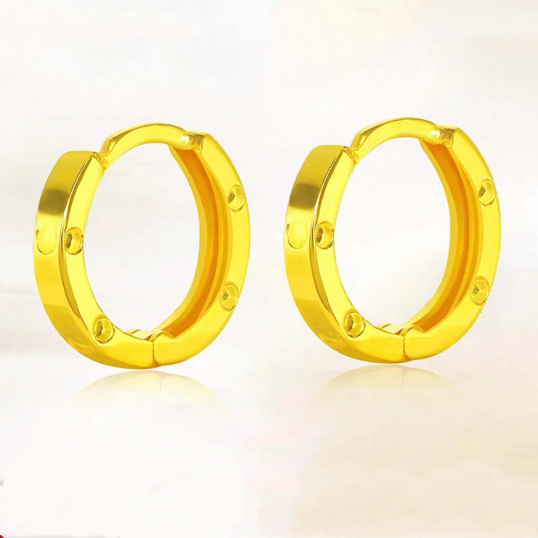 合金耳饰 1930合金高级感重工高亮三面圆环耳扣耳环