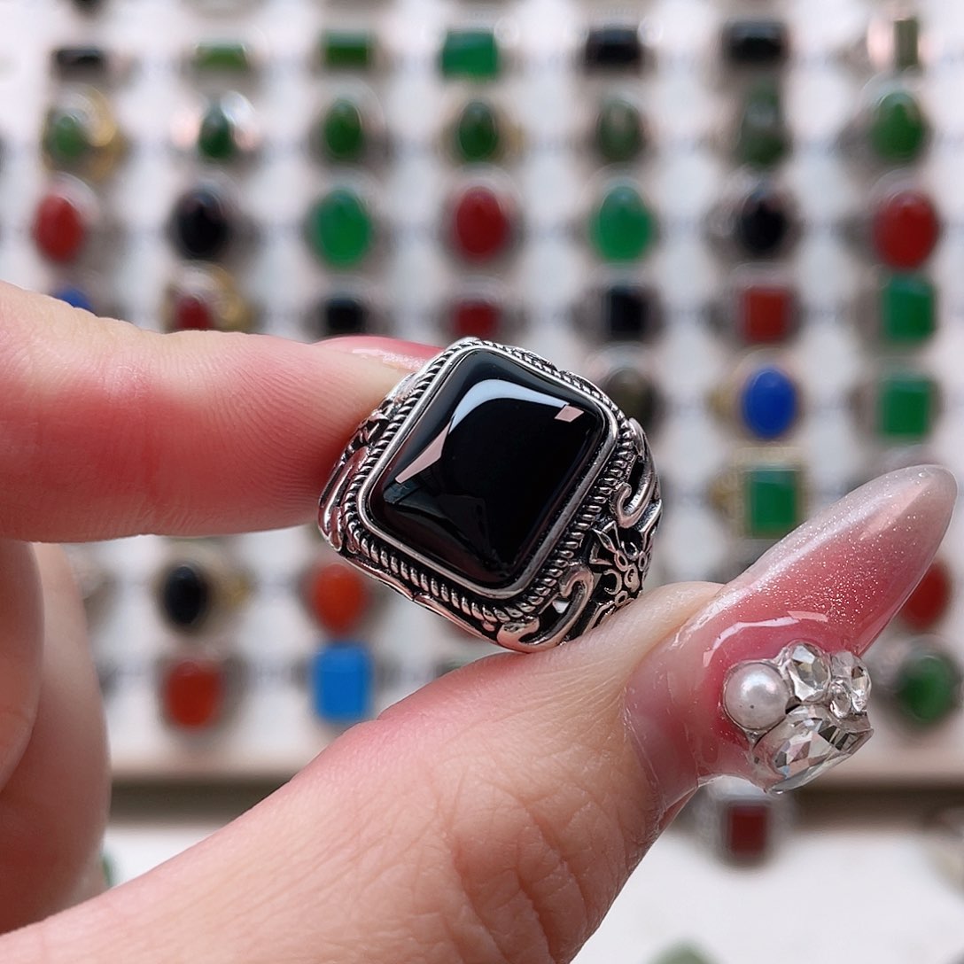 玛瑙/玉髓戒指银S925镶嵌